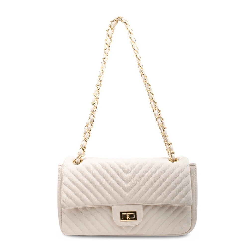 Steve Madden Bjordy Off-White Faux Leather Adjustable Gold Chain Strap Purse